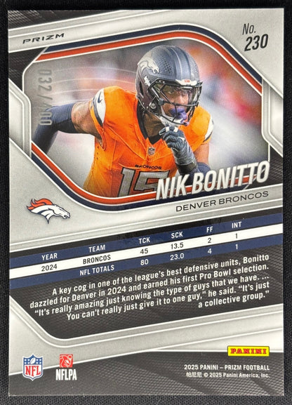 Nik Bonitto 2025 Prizm Pandora /400 Broncos Sports Trading Cards