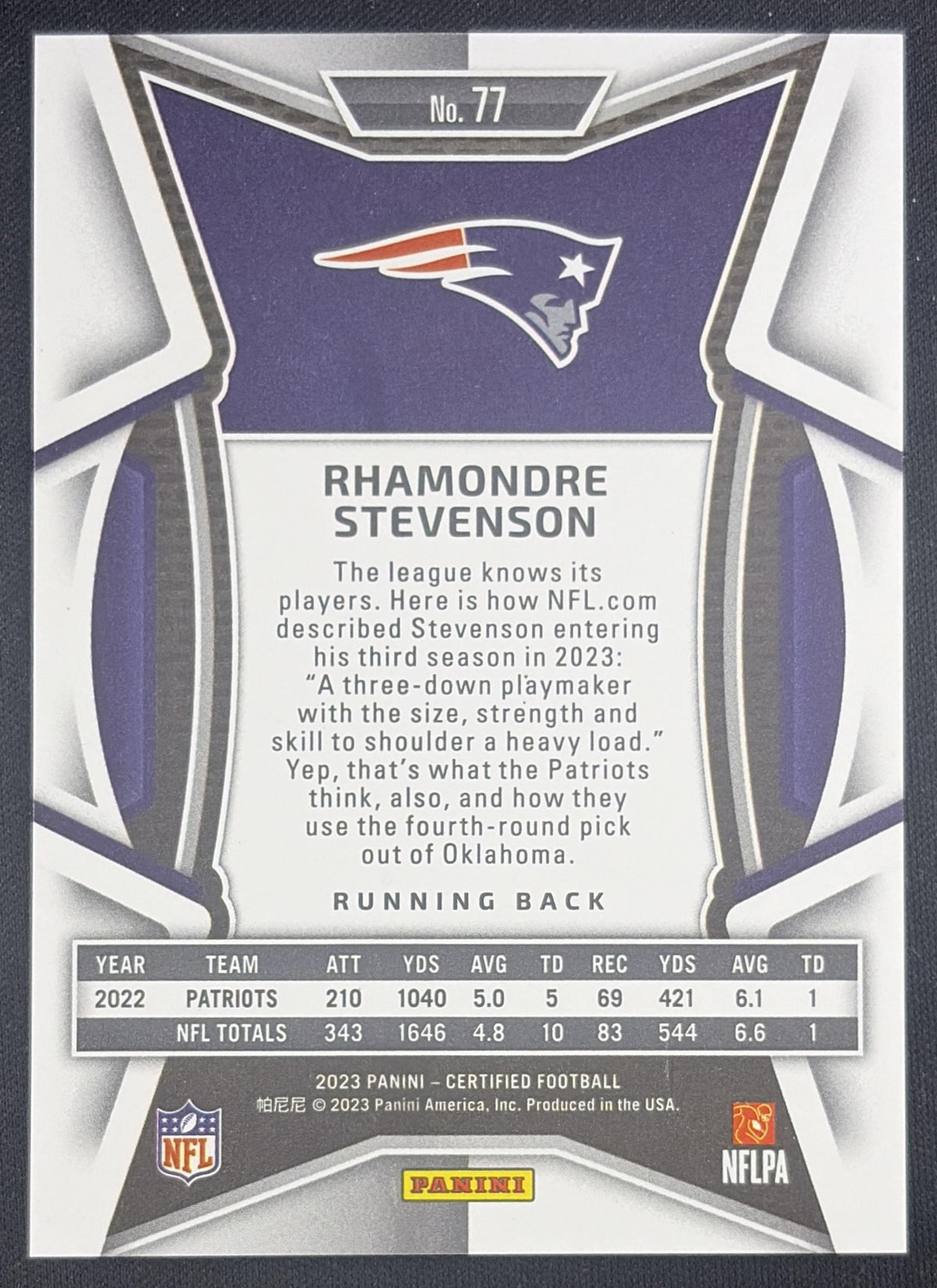 Rhamondre Stevenson 2023 Panini Certified Pink Mirror /199 Cowboys Patriots