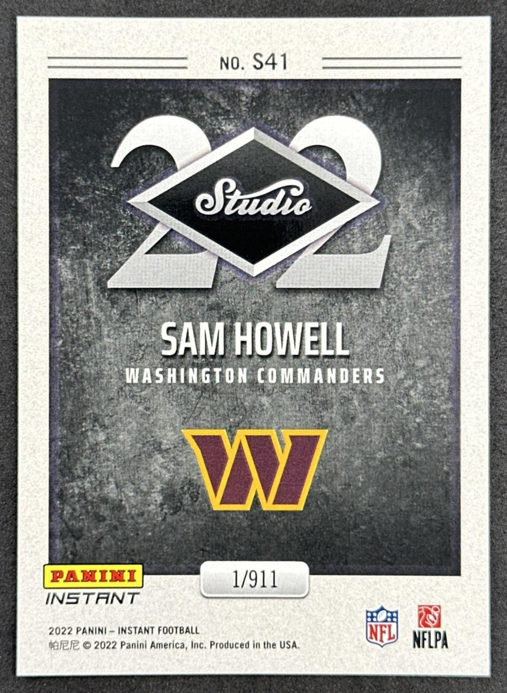 Sam Howell 2022 Panini Instant Studio Rookie /911 Commanders Cowboys back sports trading card