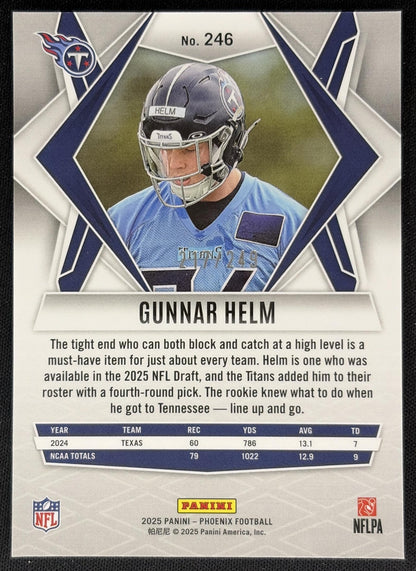 Gunnar Helm 2025 Panini Phoenix Purple Hyper Prizm /249 Titans Sports Trading Cards