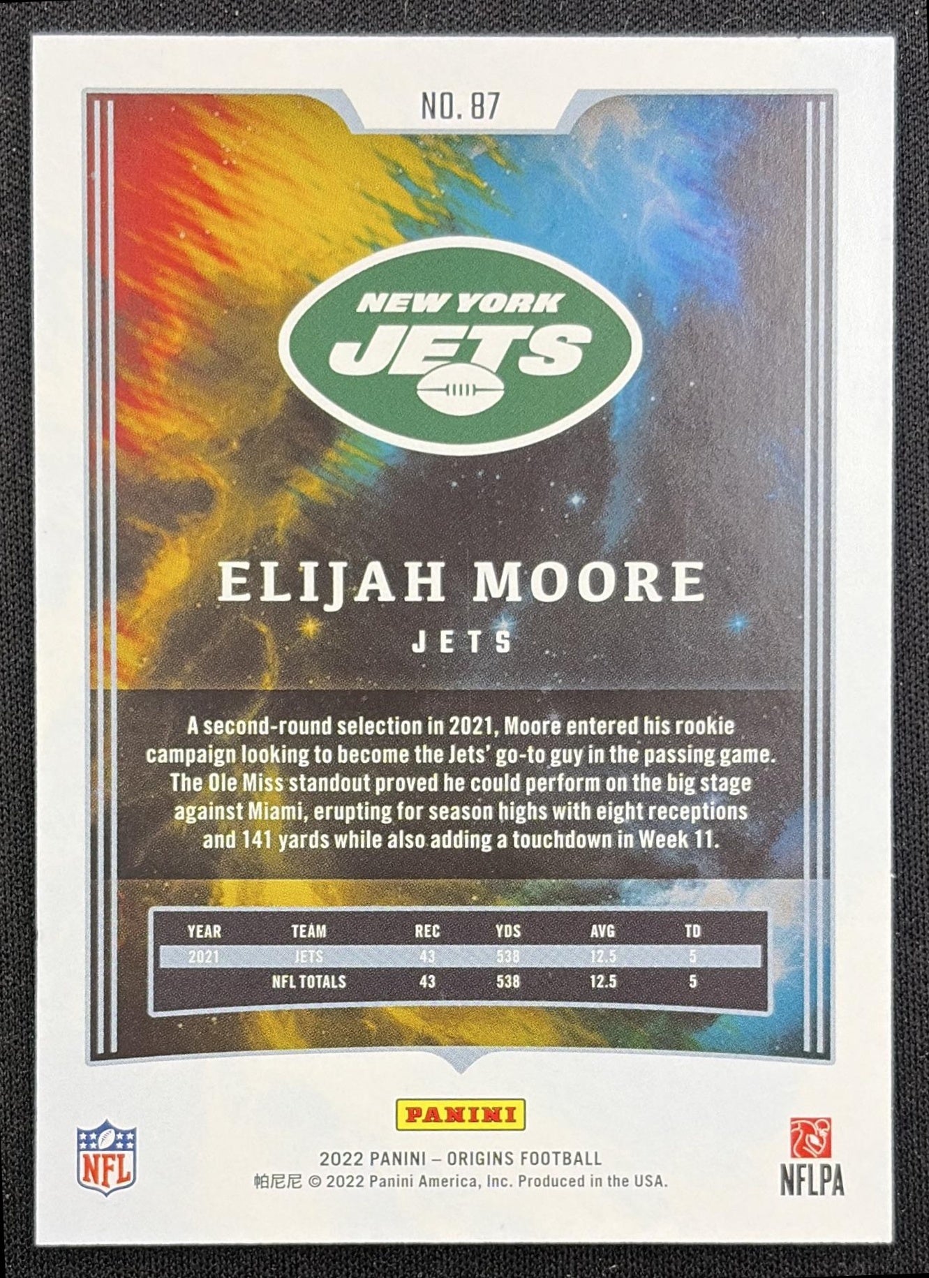 Elijah Moore 2022 Panini Origins Orange /199 Jets