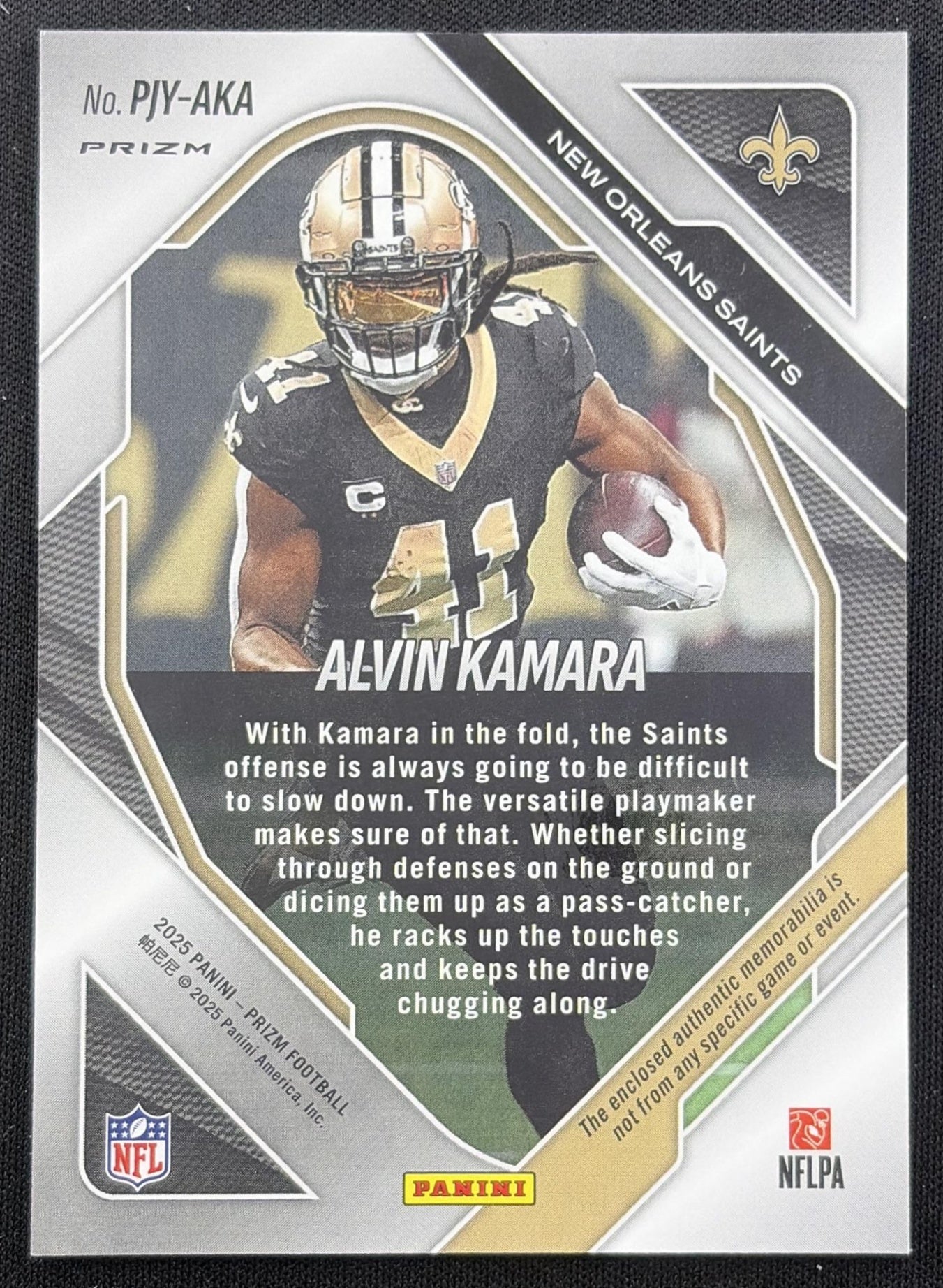 Alvin Kamara 2025 Panini Prizm Premier Jerseys Neon Green Pulsar Saints