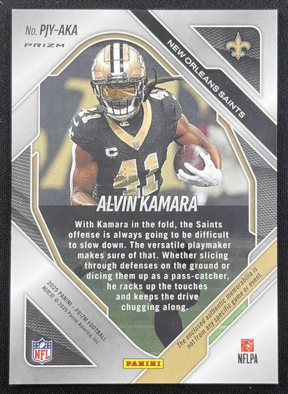 Alvin Kamara 2025 Panini Prizm Premier Jerseys Neon Green Pulsar Saints