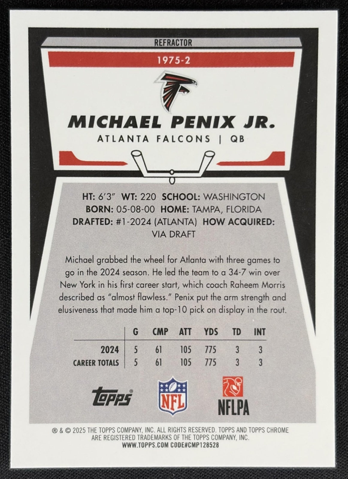 Michael Penix Jr. 2025 Topps Chrome 1975 Refractor Falcons