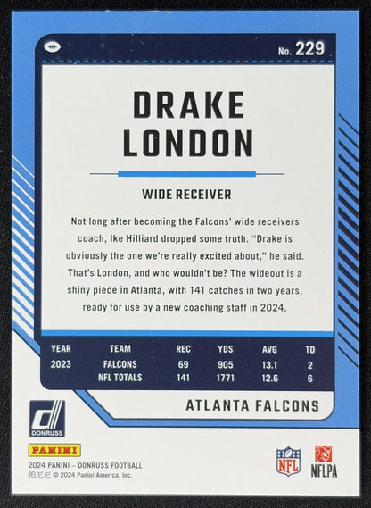 Drake London 2024 Panini Donruss Season Stat Line /500 Falcons back