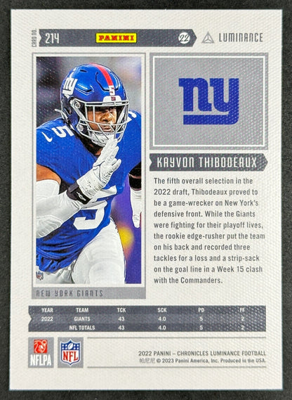 Kayvon Thibodeaux 2022 Chronicles Luminance Update Rookies Giants Sports Trading Card