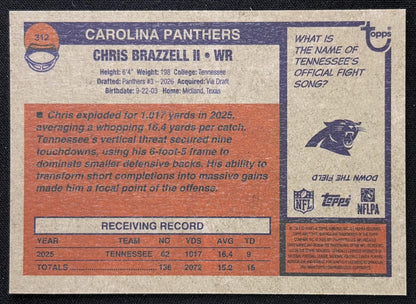 Chris Brazzell II 2026 Topps Heritage Chrome Pink Sparkle Panthers