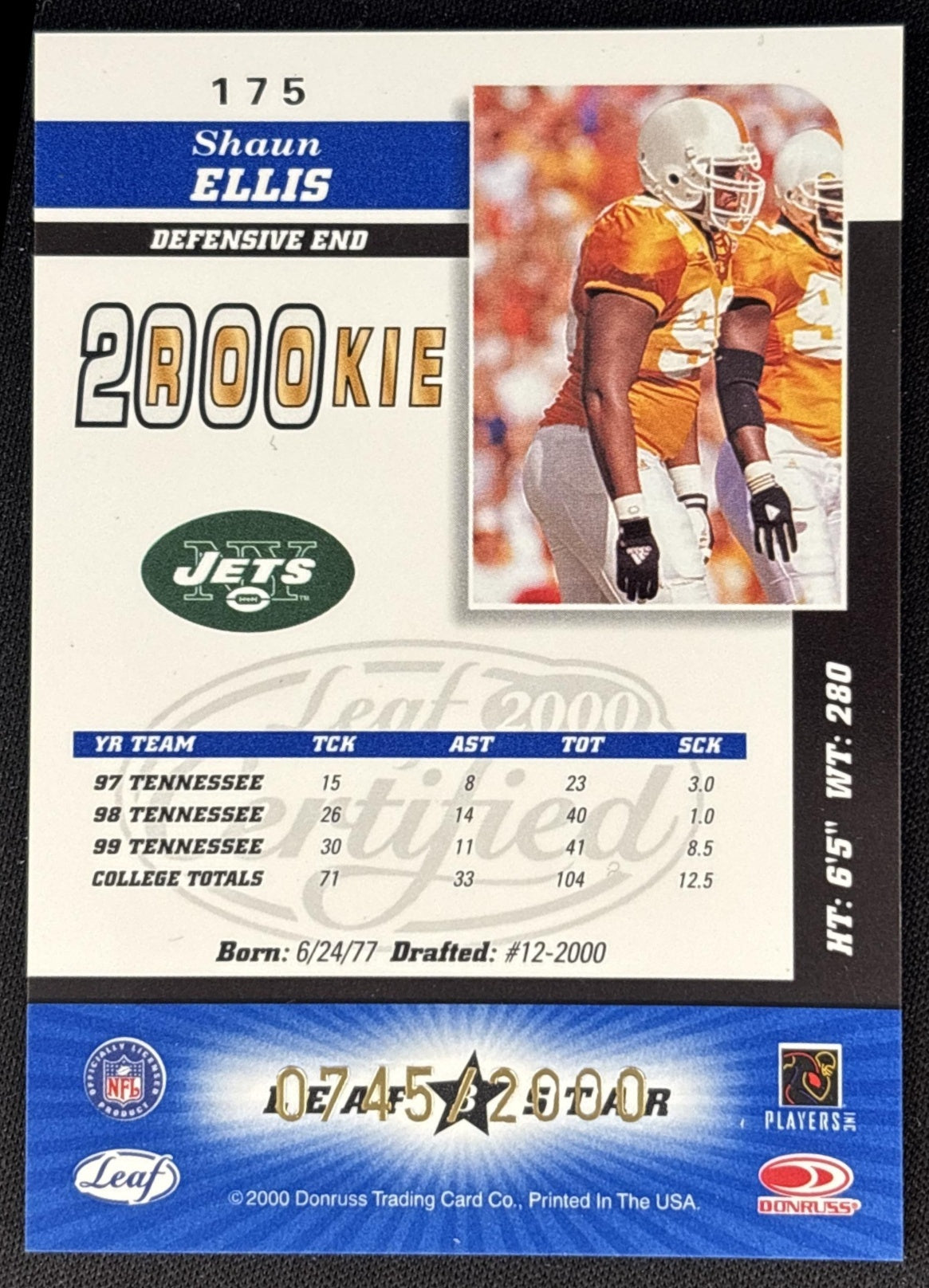 Shaun Ellis 2000 Leaf Certified /2000 Sports Trading Cards