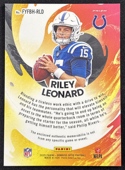 Riley Leonard 2025 Panini Donruss Optic First Year Fresh Blue Hyper Prizm Colts