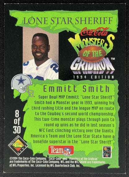 Emmitt Smith 1994 Classic Coca-Cola Monsters of the Gridiron Cowboys 2 back