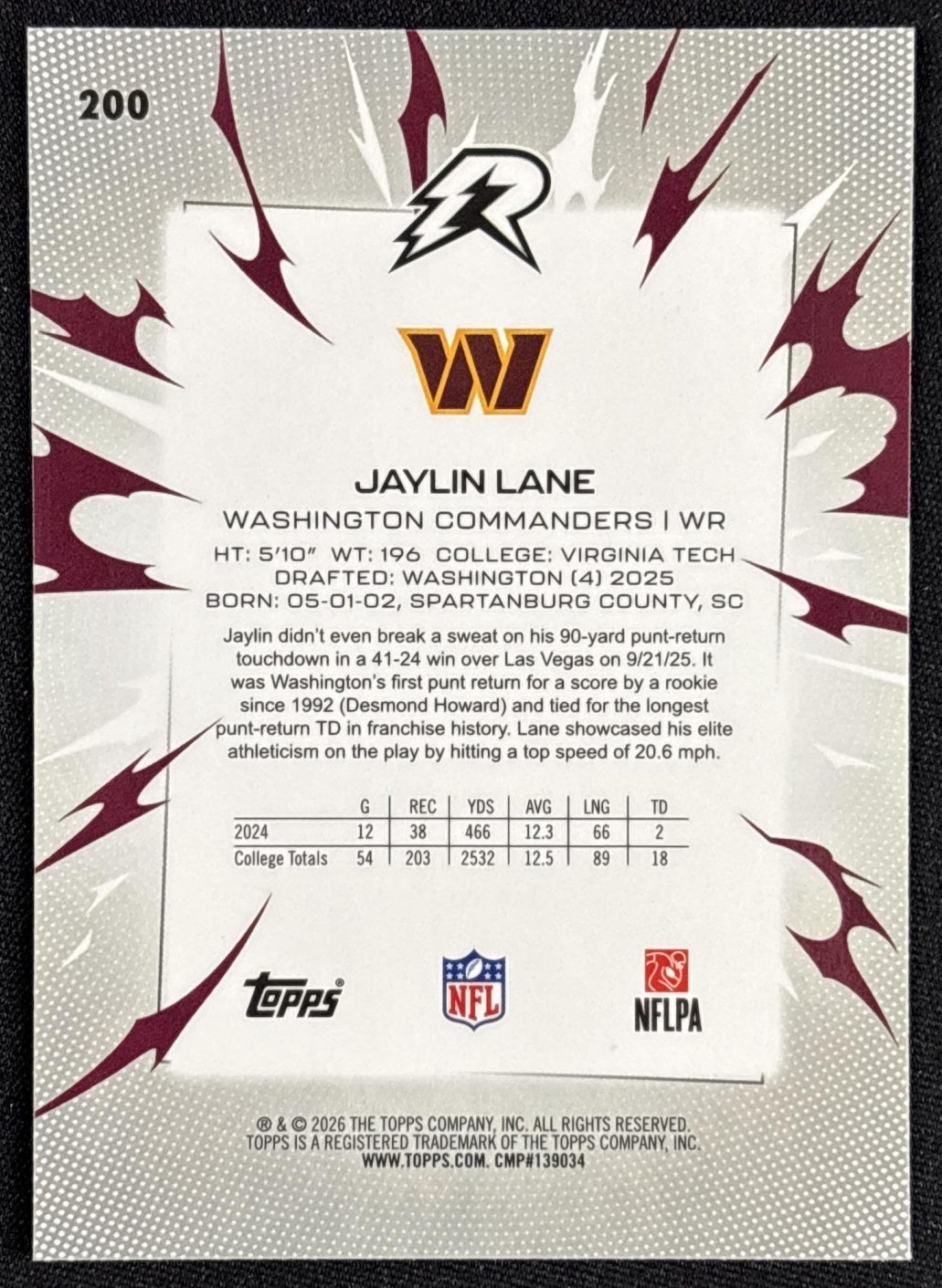Jaylin Lane 2025 Topps Resurgence Bronze Surge Refractor /375 Commanders