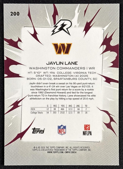 Jaylin Lane 2025 Topps Resurgence Bronze Surge Refractor /375 Commanders