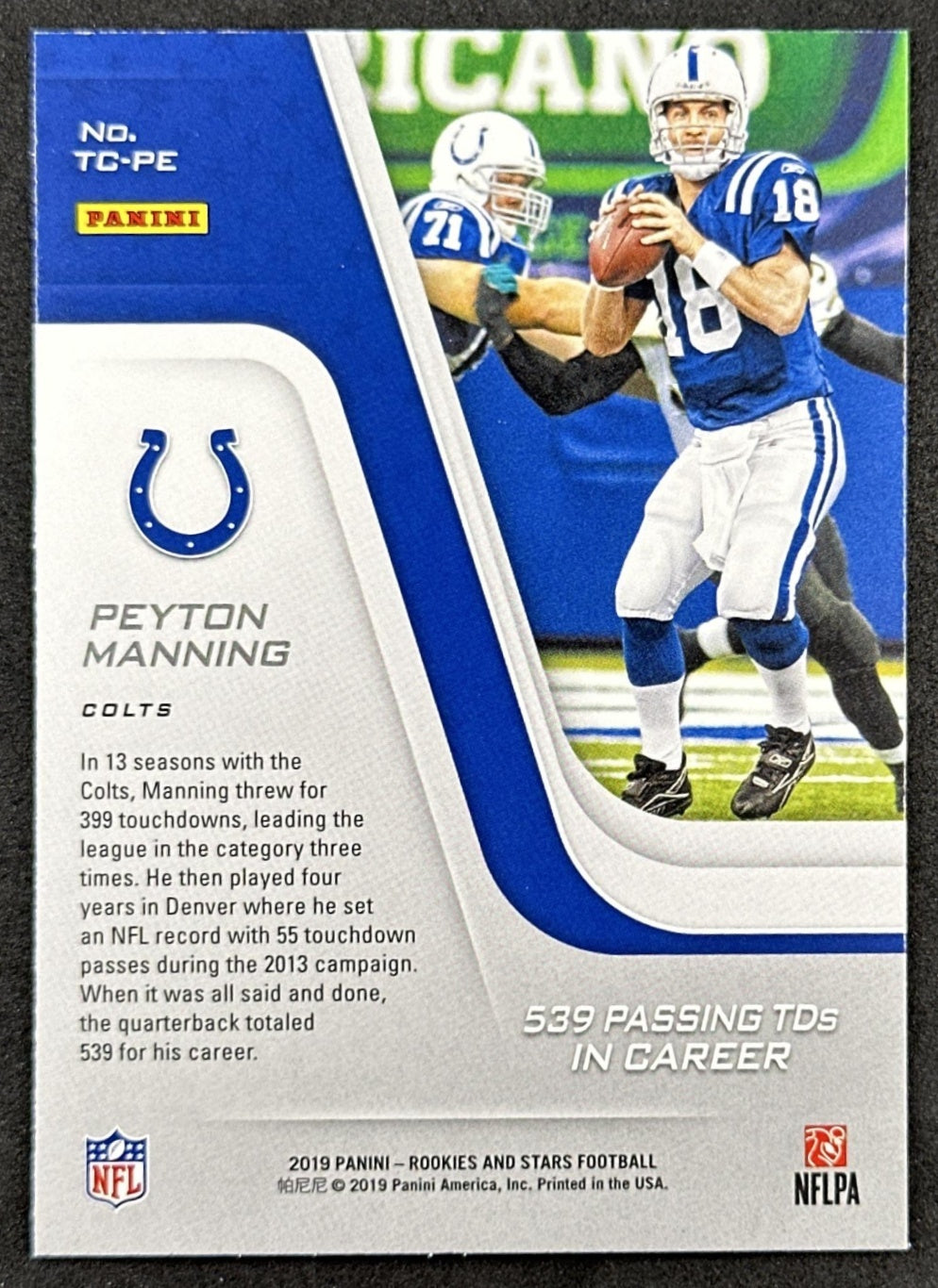 Peyton Manning 2019 Panini Rookies & Stars Touchdown Club Colts Back