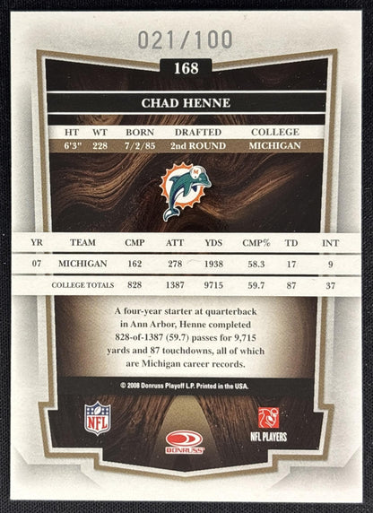 Chad Henne 2008 Donruss Classics Timeless Tributes Silver /100 Dolphins back