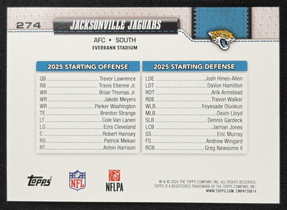 Jacksonville Jaguars 2026 Topps Rainbow Foil back