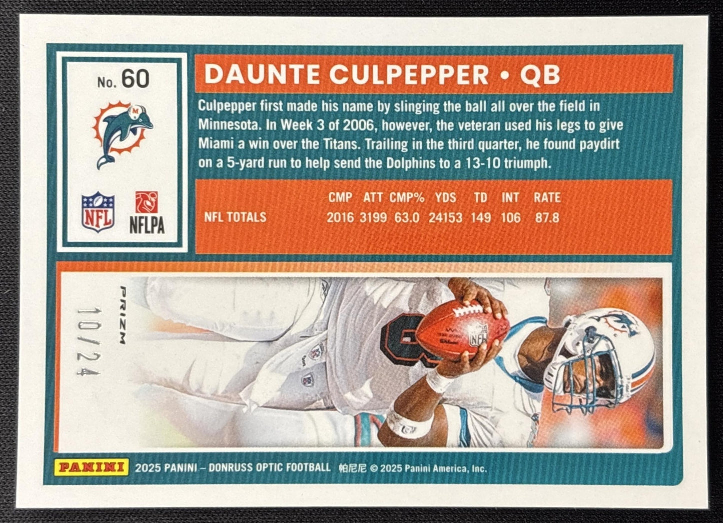 Daunte Culpepper 2025 Panini Donruss Optic Dragon Prizm /24 Dolphins Sports Trading Card
