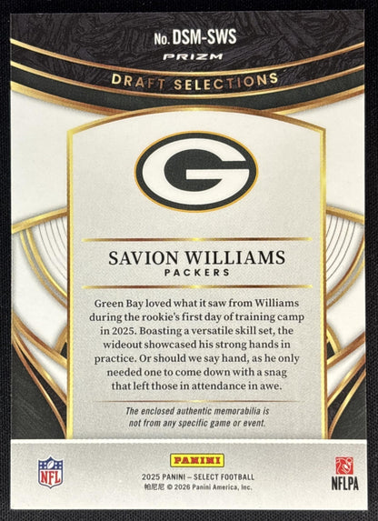 Savion Williams 2025 Select Draft Selections Memorabilia Red Prizm Packers