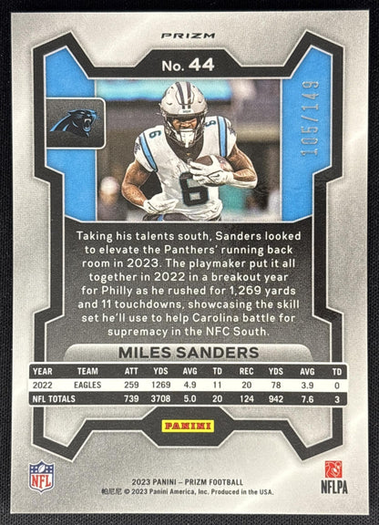 Miles Sanders 2023 Panini Prizm Red Wave /149 Panthers Sports Trading Cards