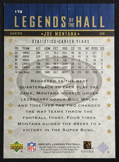 Joe Montana 2005 Upper Deck Legends /1025 49ers Sports Trading Card