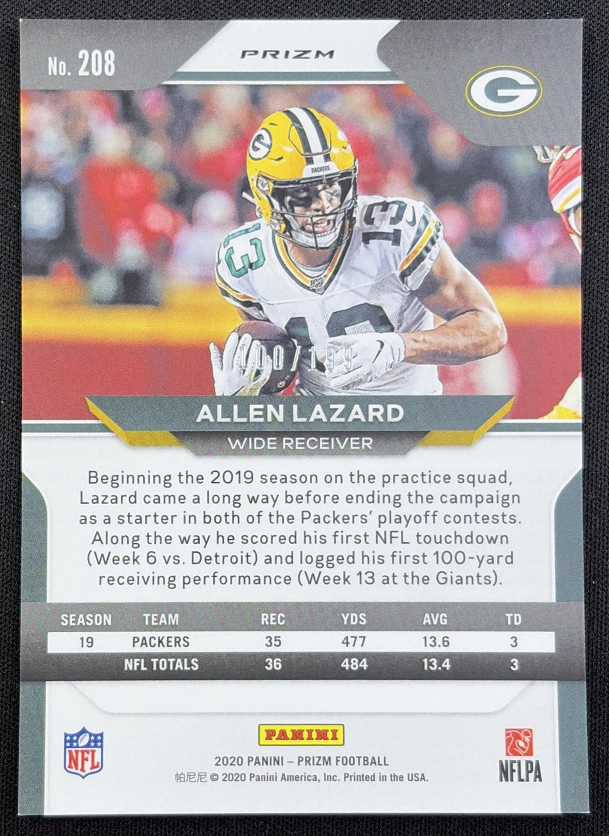 Allen Lazard 2020 Panini Prizm Blue Wave /199 Packers