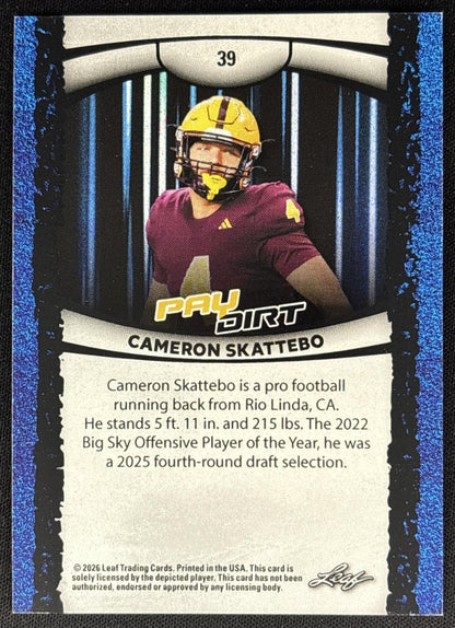 Cameron Skattebo 2026 Leaf Paydirt Pink /75 back