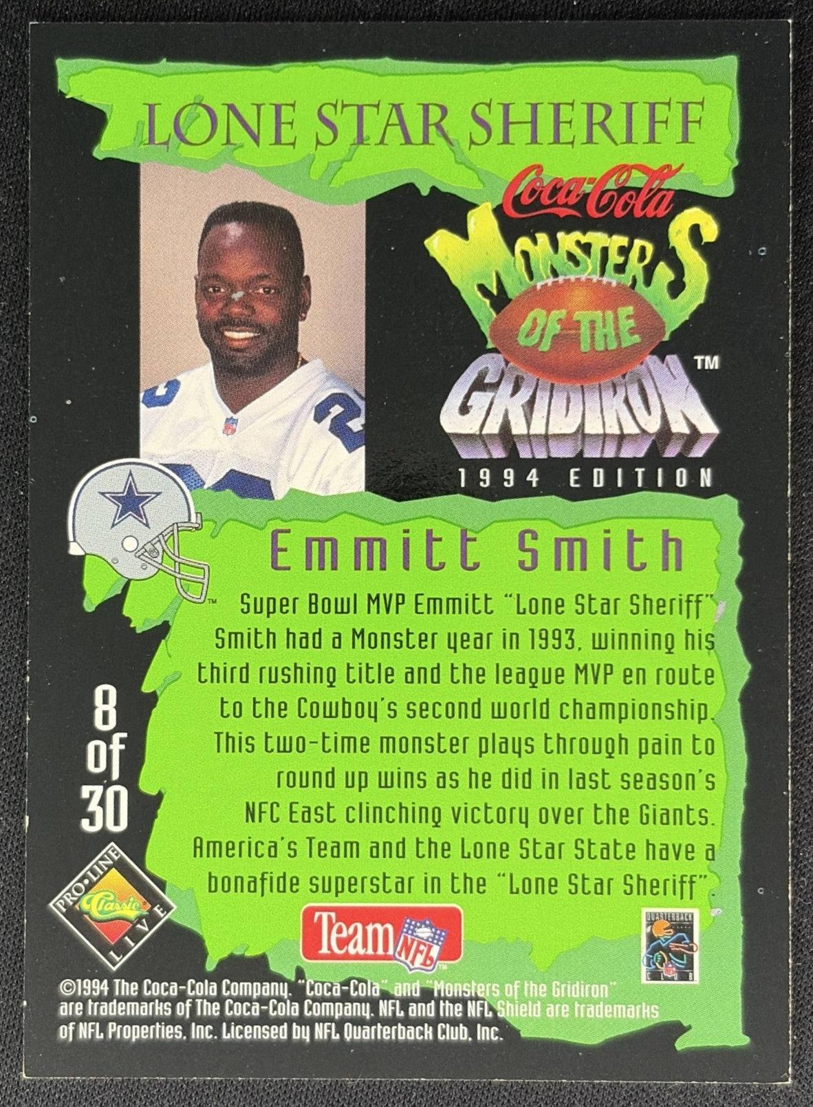 Emmitt Smith 1994 Classic Coca-Cola Monsters of the Gridiron Cowboys back