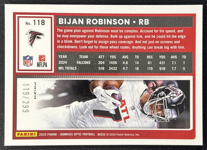 Bijan Robinson 2025 Panini Donruss Optic Orange Prizm /299 Falcons Back
