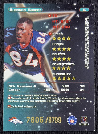 Shannon Sharpe 1998 Topps Stars /8799 Broncos Denver Broncos