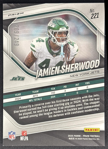 Jamien Sherwood 2025 Panini Prizm Orange /249 Jets back