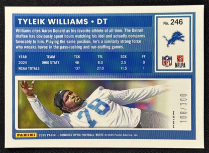 Tyleik Williams 2025 Panini Donruss Optic Rated Rookie Wave Prizm /300 Lions