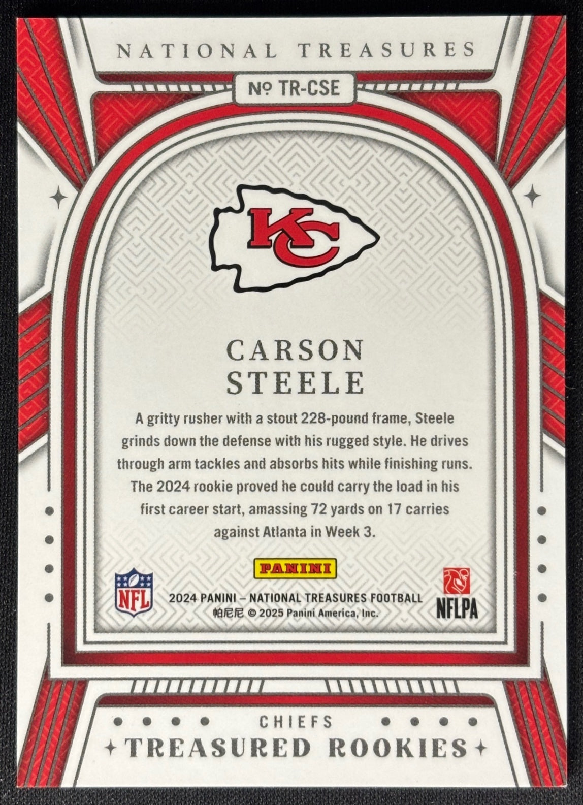 Carson Steele 2024 National Treasures Treasured Rookies /99 Chiefs - Back