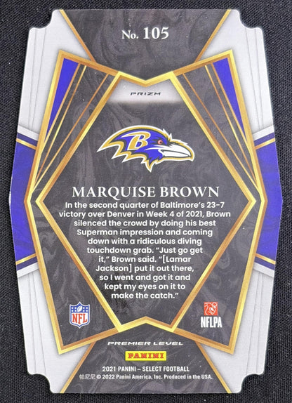 Marquise Brown 2021 Panini Select Black and Gold Prizm Die Cut Ravens - Back