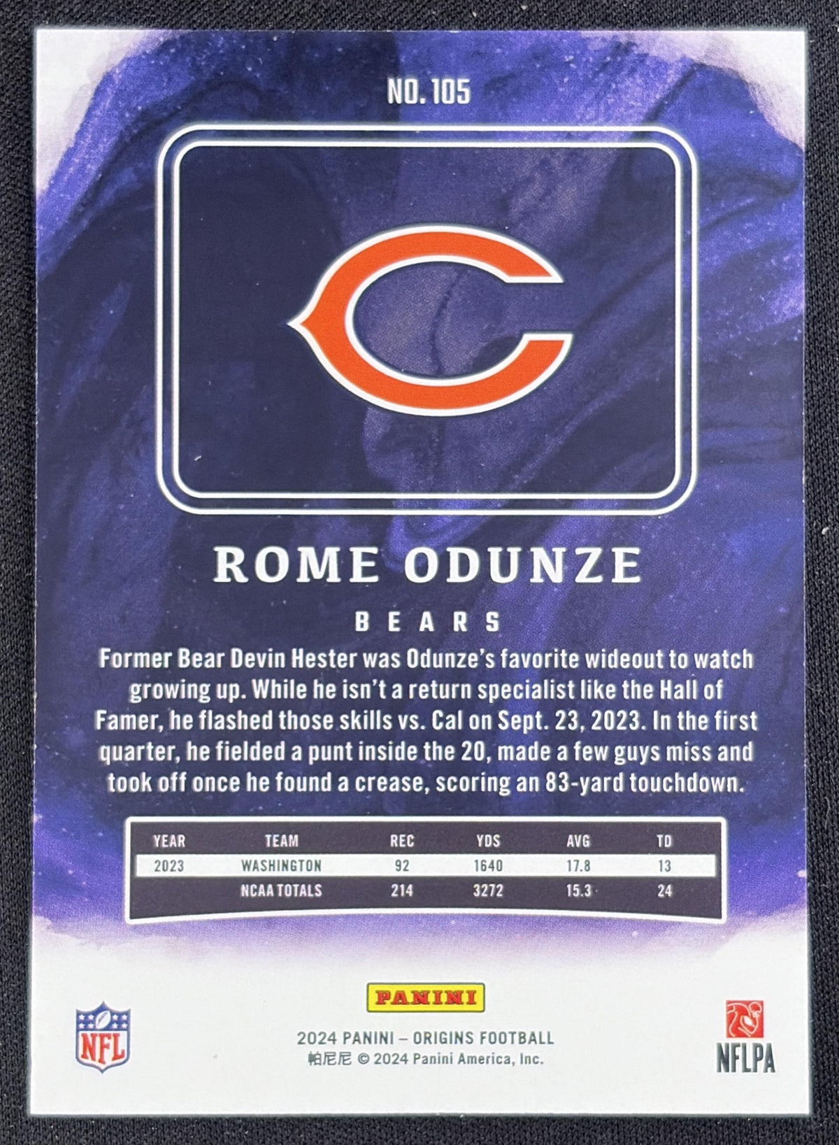 Rome Odunze 2024 Panini Origins Rookies Bears