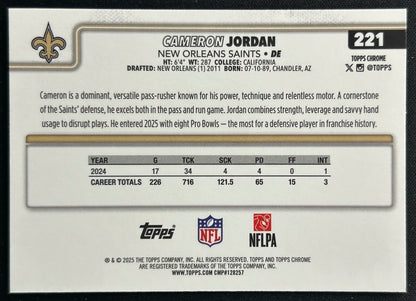 Cameron Jordan 2025 Topps Chrome Saints Sports Trading Cards