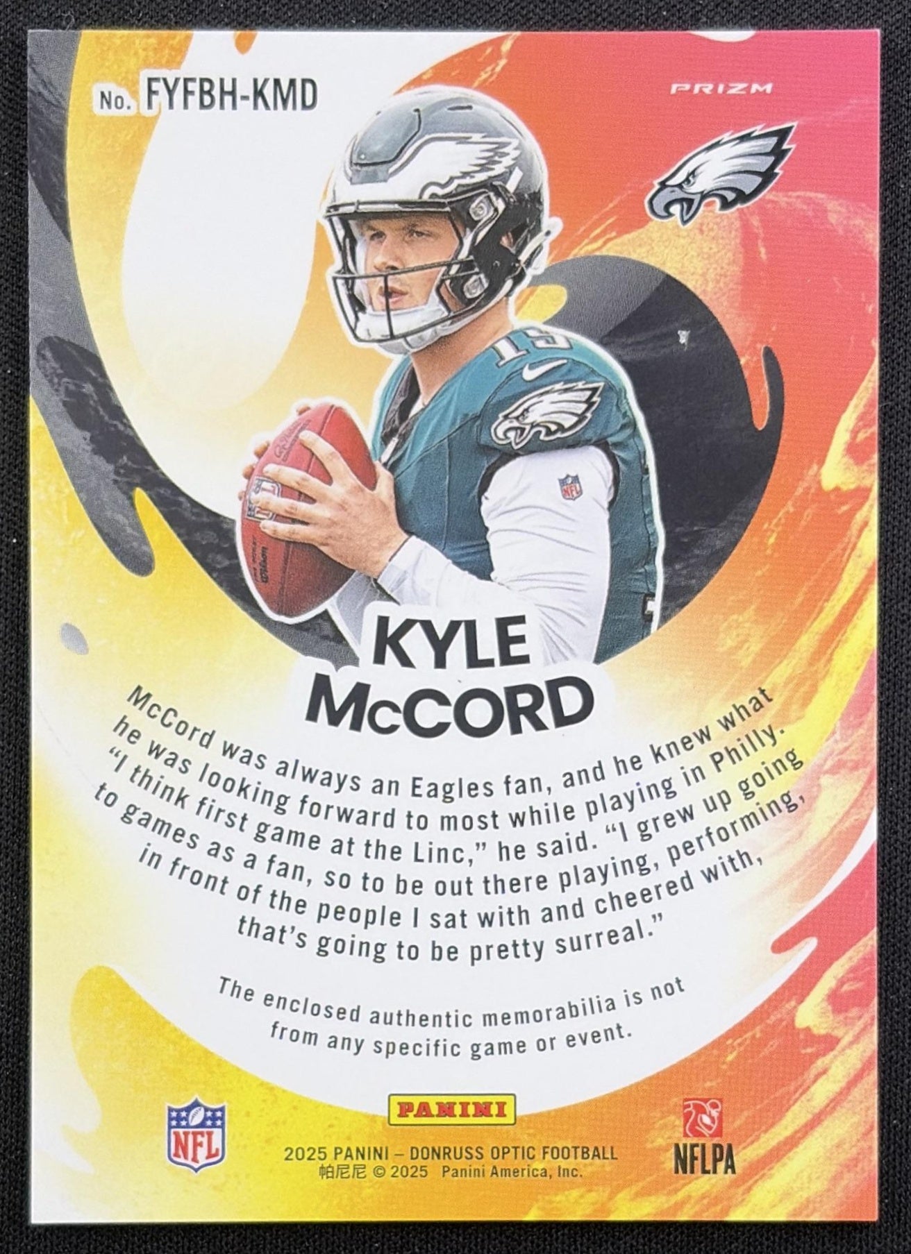 Kyle McCord 2025 Panini Donruss Optic First Year Fresh Blue Hyper Prizm Eagles