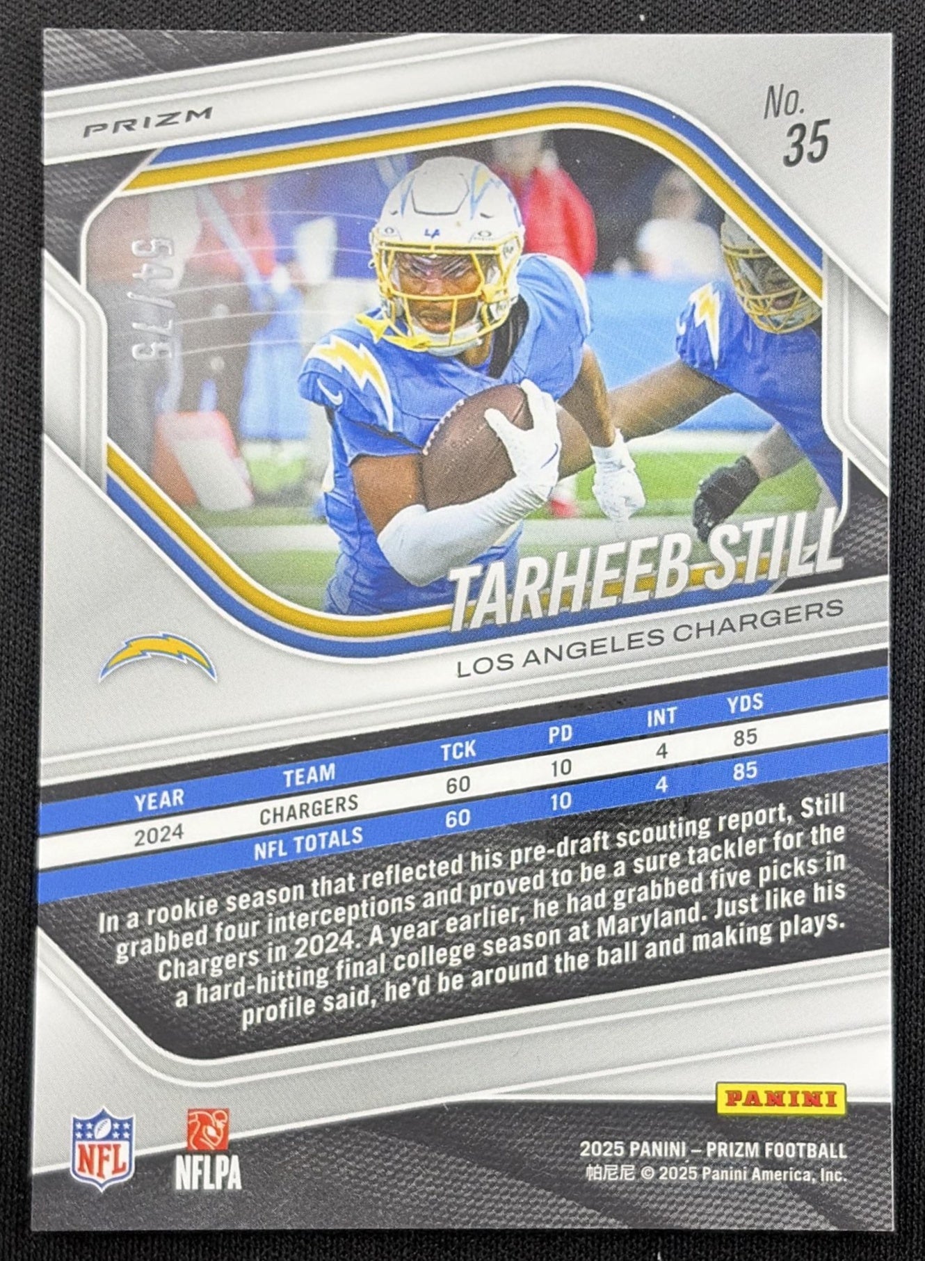 Tarheeb Still 2025 Panini Prizm No Huddle Purple /75 Chargers Los Angeles Chargers