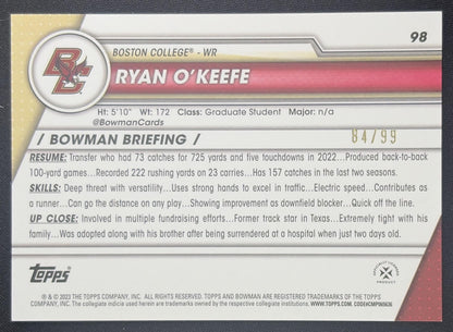 Ryan O'Keefe 2023 Bowman University Chrome Green Refractor /99 Eagles Sports Trading Card