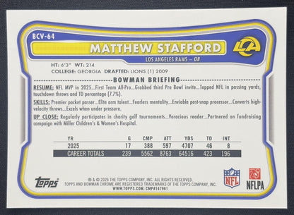 Matthew Stafford 2026 Bowman Chrome NFL Mojo Refractor Rams