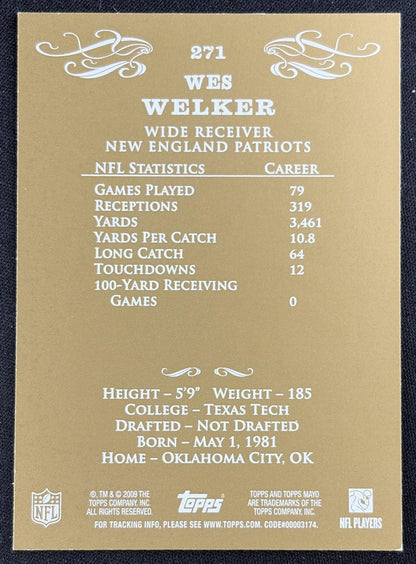 Wes Welker 2009 Topps Mayo Patriots Sports Trading Card