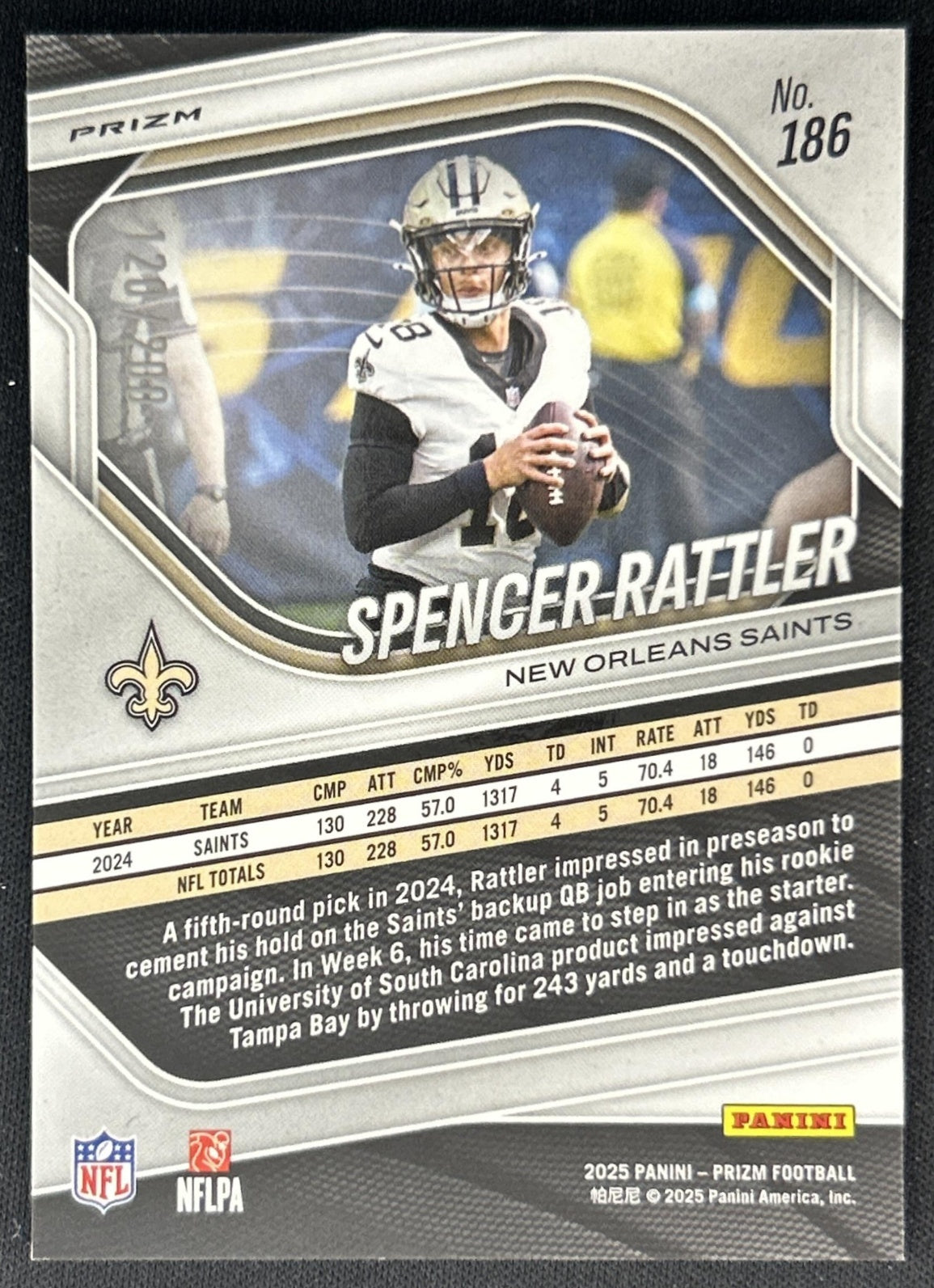 Spencer Rattler 2025 Panini Prizm Hyper /200 Saints Back