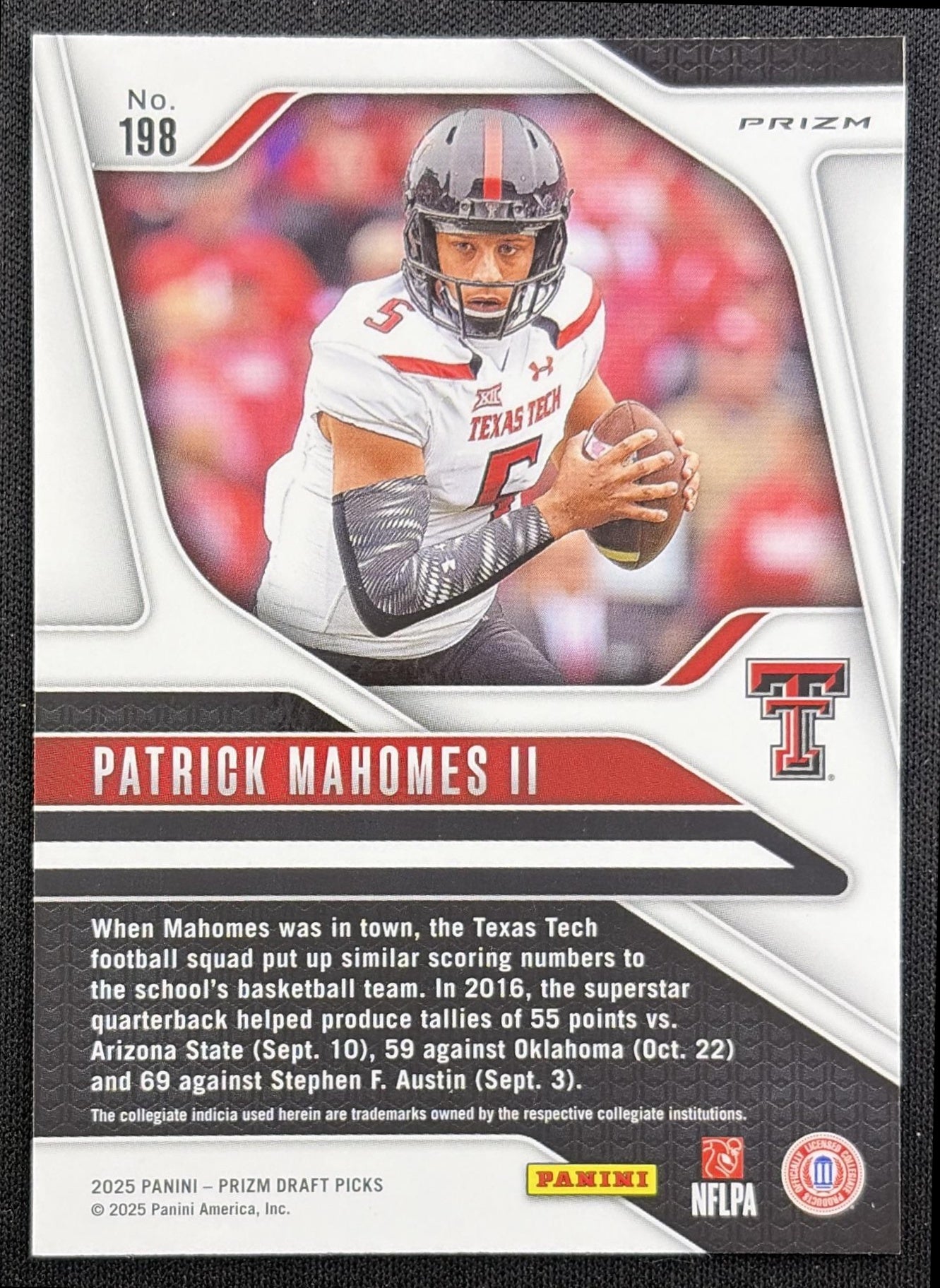 Patrick Mahomes II 2025 Panini Prizm Draft Picks Gold Ice Red Raiders
