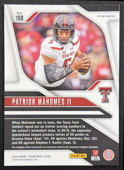 Patrick Mahomes II 2025 Panini Prizm Draft Picks Gold Ice Red Raiders