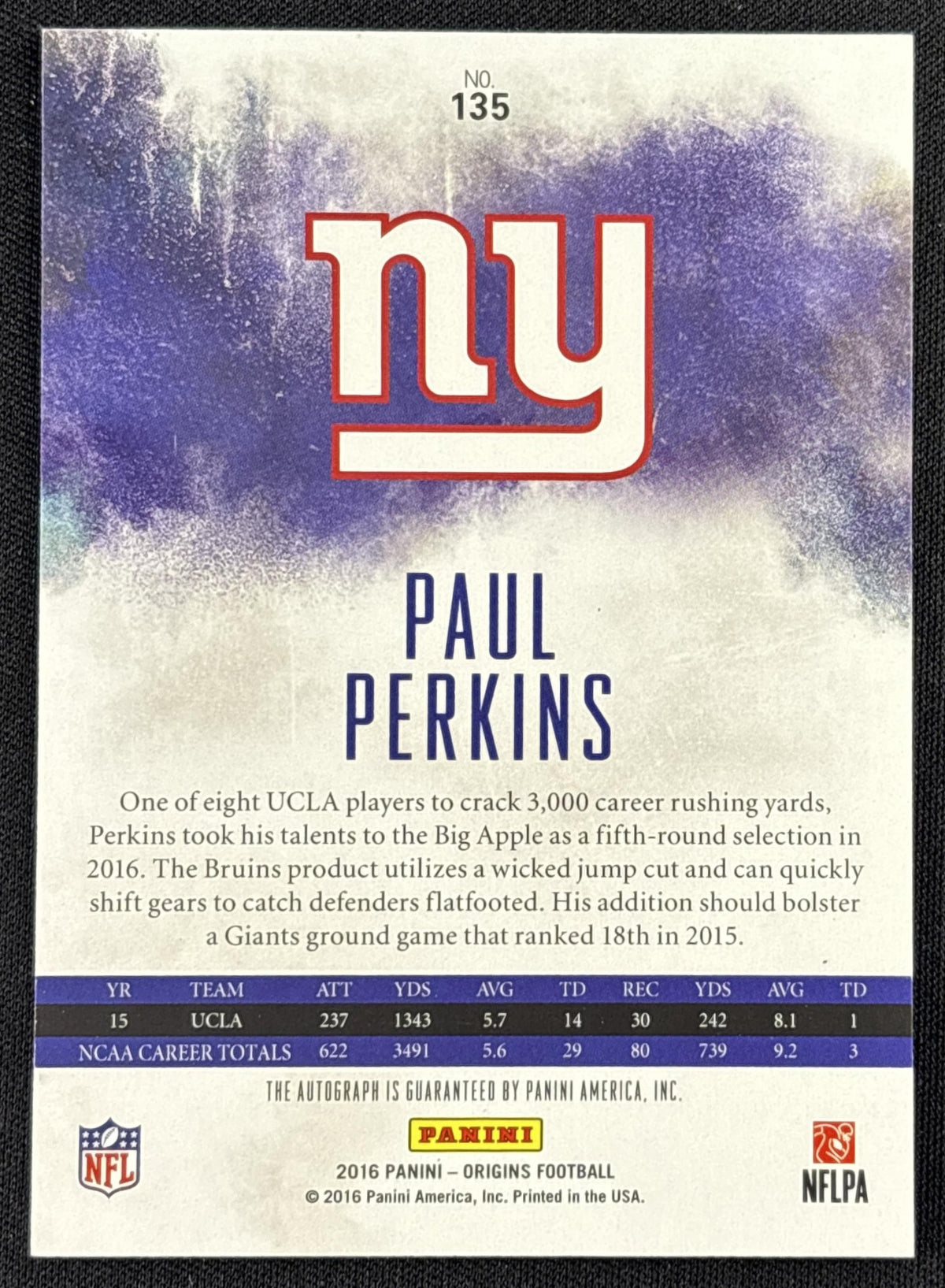 Paul Perkins 2016 Panini Origins Auto Rookie New York Giants