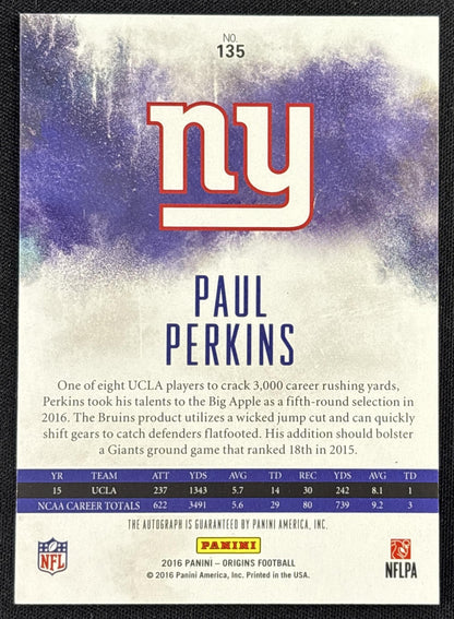 Paul Perkins 2016 Panini Origins Auto Rookie New York Giants