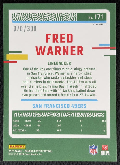 Fred Warner 2023 Panini Donruss Optic Wave Prizm /300 49ers back