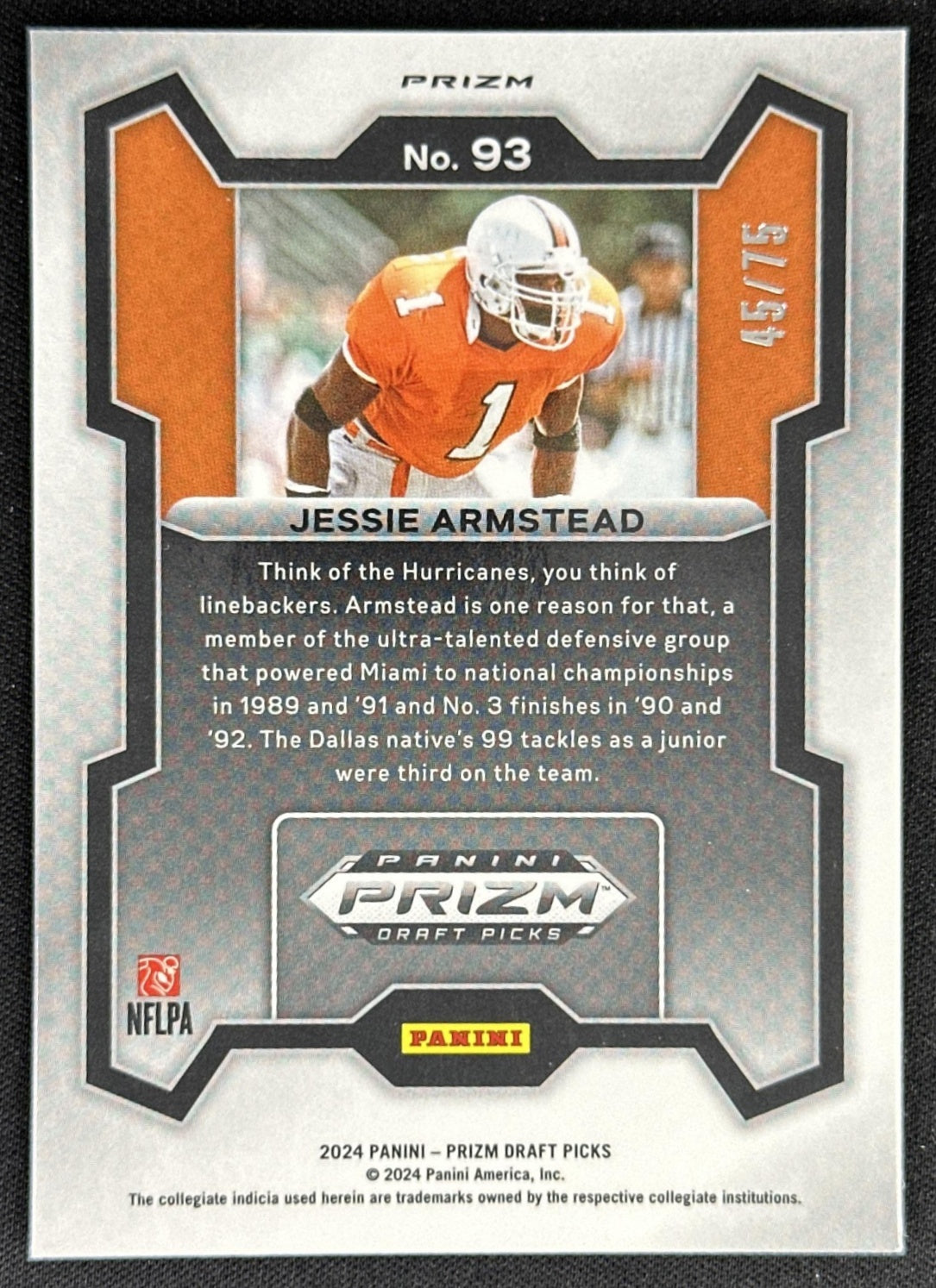 Jessie Armstead 2024 Panini Prizm Collegiate Draft Picks Purple /75 Hurricanes