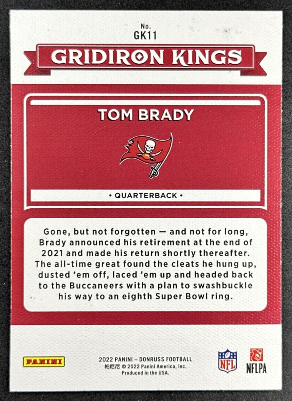 Tom Brady 2022 Panini Donruss Gridiron Kings Buccaneers