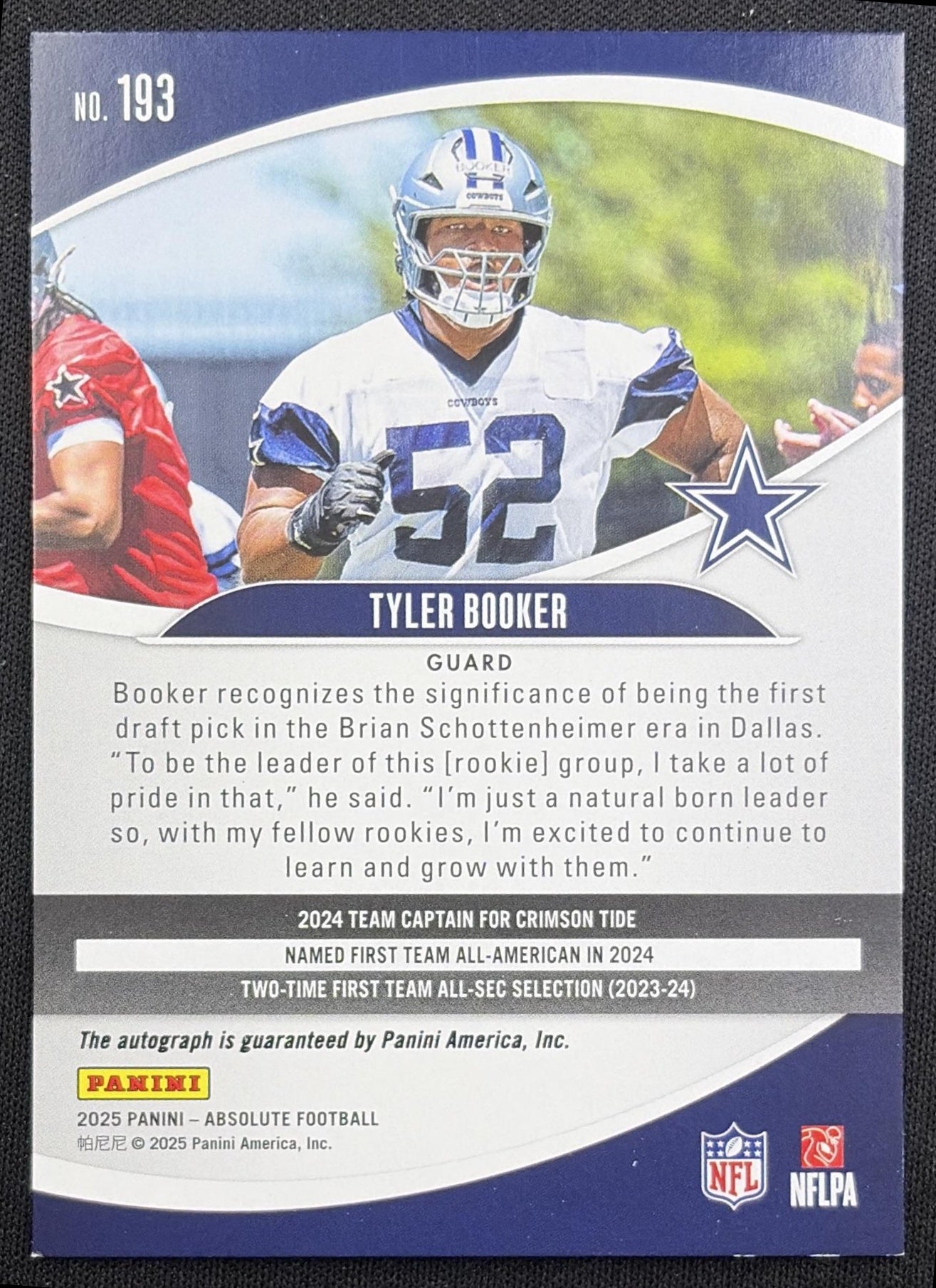 Tyler Booker 2025 Panini Absolute Signature Rookies Cowboys