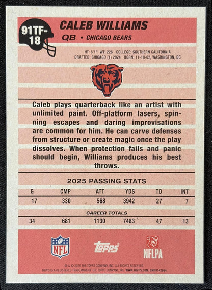 Caleb Williams 2026 Topps 1991 Bears back