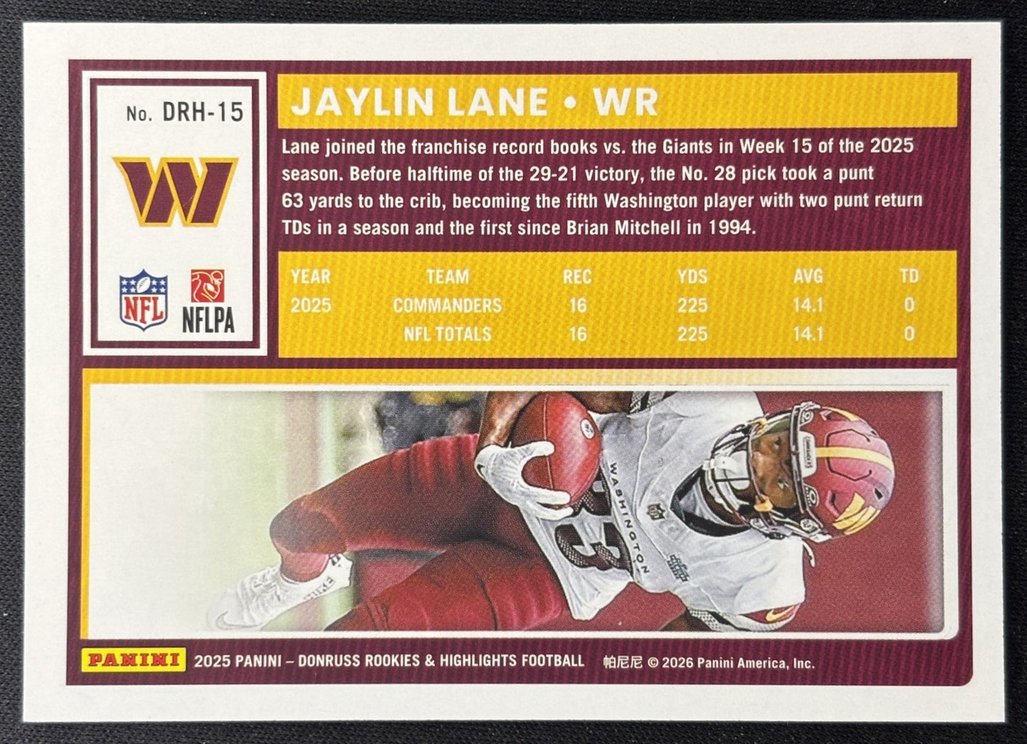 Jaylin Lane 2025 Panini Donruss Rookies & Highlights Commanders Sports Trading Cards